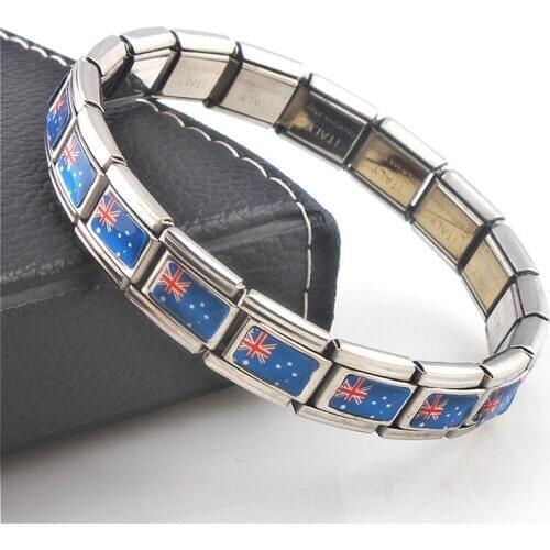 Jewelry Australian Flag Elasticity Elastic Energy Movement Magnetic Germanium Italian Charm Bracelet Fashion Stainless Steel ST9