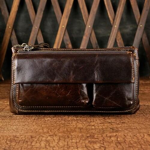 Men Clutch Purse Bags Fanny Waist Pack For Men Oil Wax Cowhide Real Chest Hip Belt Bag Casual Male Clutch Purse Bags
