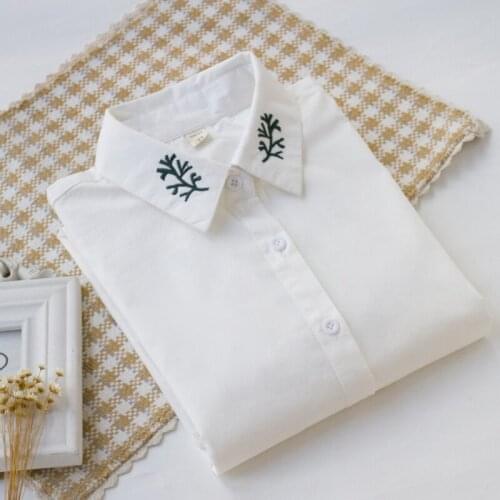 Blouse Women Long Sleeve Neckline Cuff Embroidered Japanese Style Embroidery Womens White Shirt Blusas Mujer De Moda