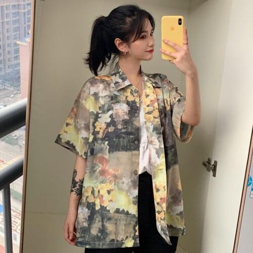 Summer Aesthetic T Shirt Button Up Tshirt for Women Ladies Vintage Korean Tee Top Clothes Harajuku Art Clothing Short Sleeve