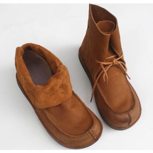 Womens Boots Genuine Leather Shoes Lace up Women Ankle Boots Rubber Sole Flat Heel Shoes 2020 Autumn Booties