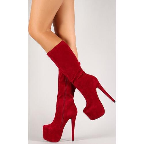 Moraima Snc Red Suede Knee High Boots for Woman Sexy Super High Platform Boots 2020 Night Club Wearing Shoes Black