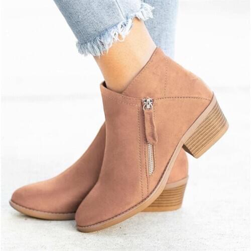 Women Zipper Short Boots Suede Buckle Strap Ladies Mid Heels Female PU Leather Platform Classic Ankle Boots Comfortable Shoe