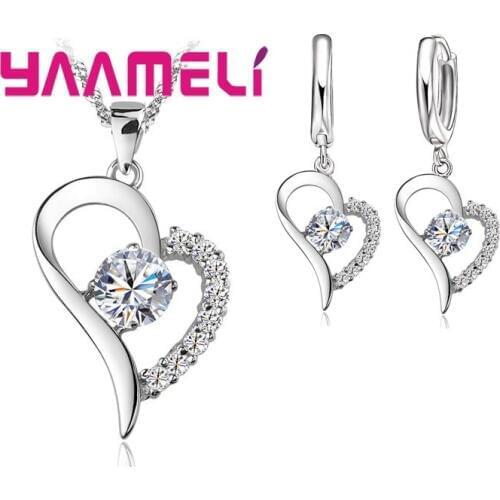 True Love 925 Sterling Silver Jewelry Set for Wedding Engagement Jewelry Women AAA Zircon Pendant Necklace Earrings