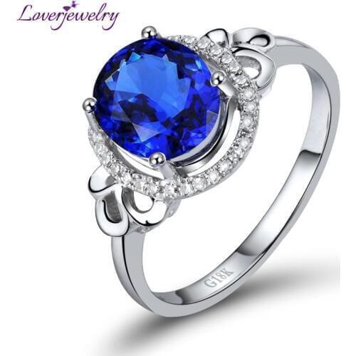 LOVERJEWELRY Engagement Oval 7x8mm Natural Diamond Tanzanite Ring 18kt White Gold Genuine Gemstone Jewelry For Wife Loving Gift