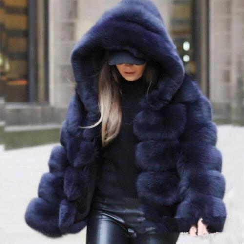 Winter Fashion Hooded Faux Fox Fur Coat Fake Fur Jacket Long Sleeve Thicker Warm Outwear Female Patchwork Fur Casual Coat L1744