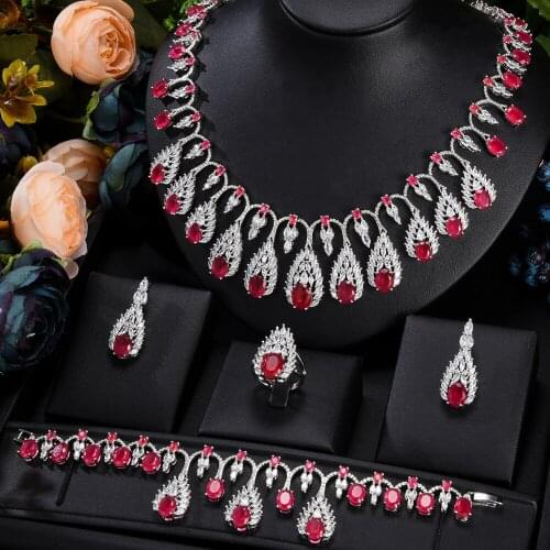 Famous Brand 4PCS Luxury African Jewelry Set For Women Wedding Party Multicolor Zircon Crystal Dubai Bridal Jewelry Set
