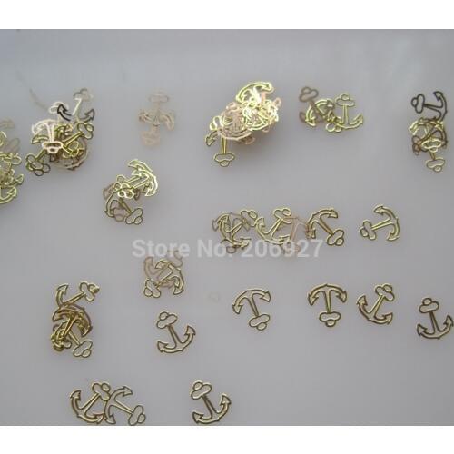 MS197-2 100pcs Gold Cute Anchor Metal Sticker Nail Art Metal Sticker Nail Art Decoration Non-adhesive Sticker