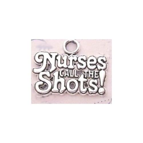 100pcs a lot Antique silver plated Nurses call the shots charm jewelry
