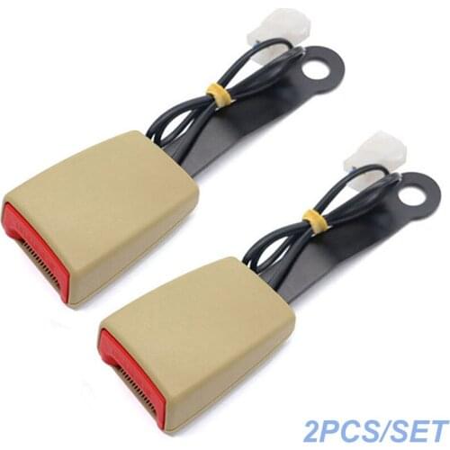 2pcs Beige 7/8" Camlock Car Front Seat Belt Buckle Padding Socket Plug Connector with Warning Cable