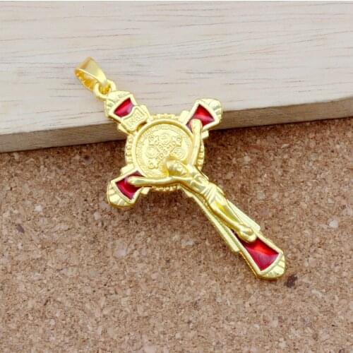 2pcs /lots Red Enamel Saint Benedict Medal Cross Crucifix religion Pendants Jewelry DIY Fit Pendant necklace 28.5x56.2mm
