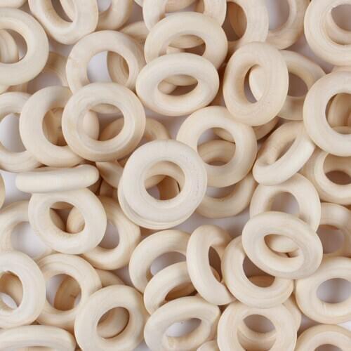 20MM 100Pcs/Lot Wooden Beads Connectors Circles Rings Natural Wood Lead-Free Baby Teething Rings DIY Toys Accesories