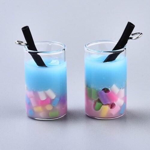 200PCS Epoxy Resin and Polymer Clay Pendant Cute Glass Bottle Imitation Fruit Juice Charms for Jewelry Making DIY Bracelet Decor