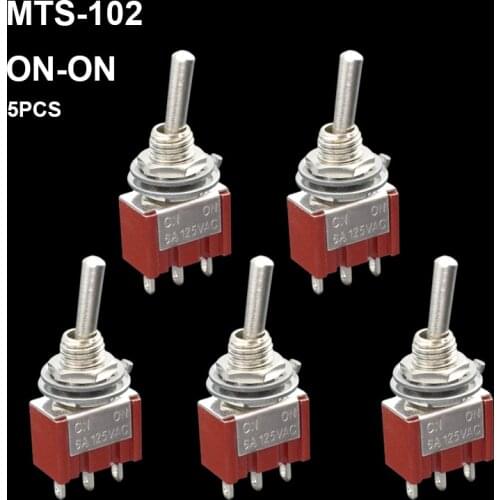 5pcs 6mm Red Mini MTS-102 3-Pin SPDT ON-ON 5A 120VAC Toggle Rocker Miniature Toggle Switches