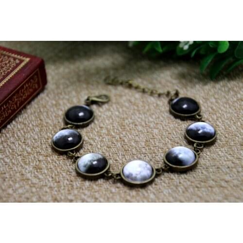 6pcs/lot Moon Phase Bracelet Planet Space Universe glass dome Silver Galaxy Cabochon bracelet Space jewelry Lunar