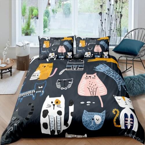 Home Textiles Luxury 3D Cartoon Cat Print Duvet Cover Set 2/3 Pcs Pillowcase Kids Bedding Set AU/EU/UK/US Queen and King Size