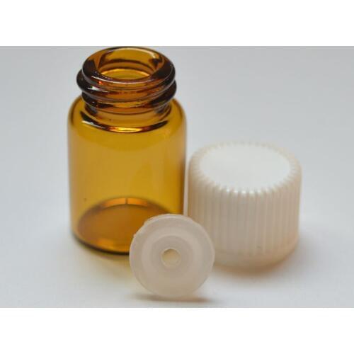 New 1ml Small Amber Glass Bottle with Orifice Reducer and Cap 1/4 Dram Small Essential Mini Oil Bottle