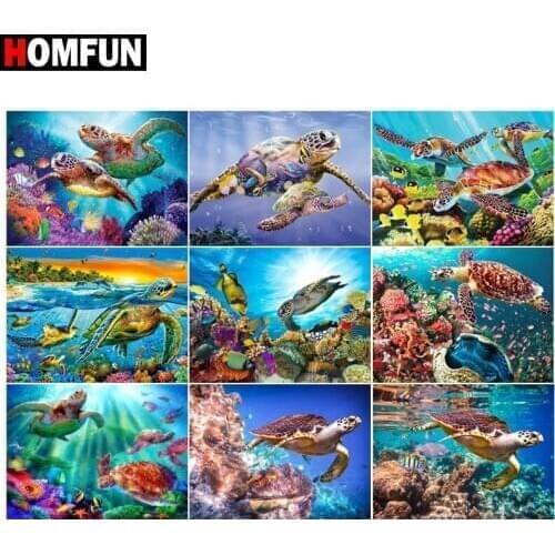 HOMFUN 3D Diamond Painting "Sea turtle anemone" DIY Full Rhinestones Drill Cross-stitch Kits Square Round Diamond Embroidery