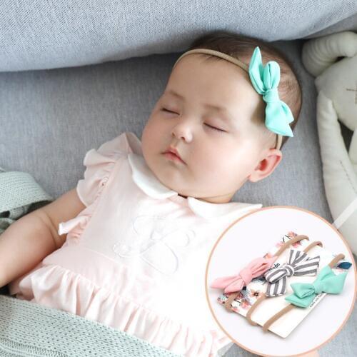 Boutique 10sets 3in1 Fashion Cute Plaid/Striped/Dot Bow Nylon Headbands Solid Kawaii Bowkont Hairbands Princess Hair Accessories