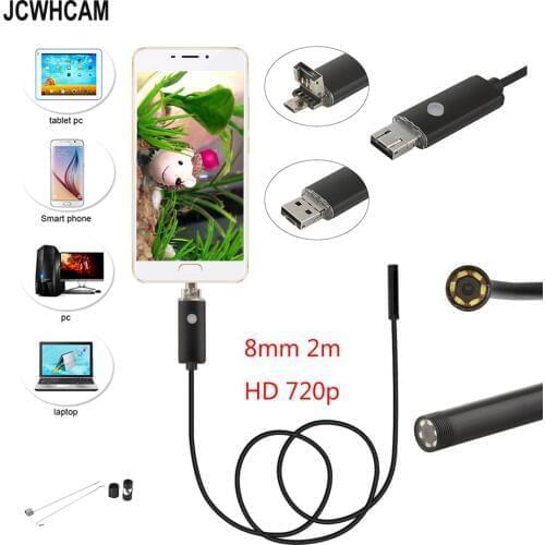 JCWHCAM New 2M Android USB Endoscope Camera 8mm Len Flexible USB Snake Camera HD 720P Endoscopy Android USB Borescope Camera