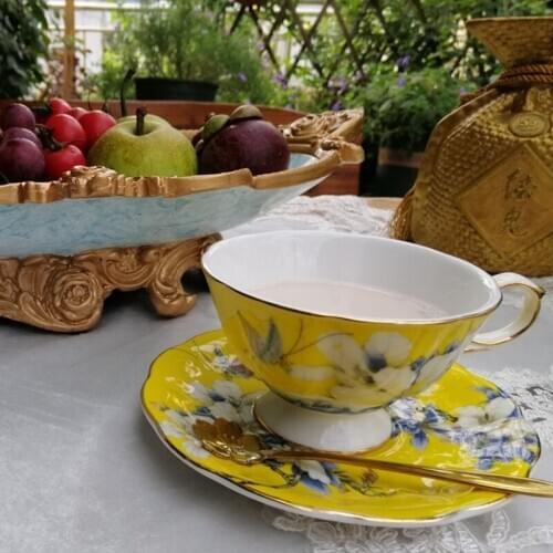 Nordic Style Bone China Coffee Cup Saucer Spoon Set 200ml British Cafe Porcelain Tea Cup Advanced Ceramic Teacup