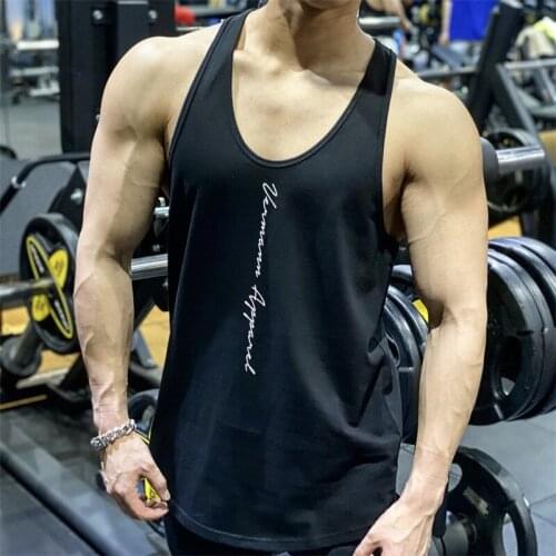 New Brand Summer Men Gym Muscle Bodybuilding Sleeveless Shirt Cotton Street Workout Tank Top Singlet Fitness Sport Print Vests