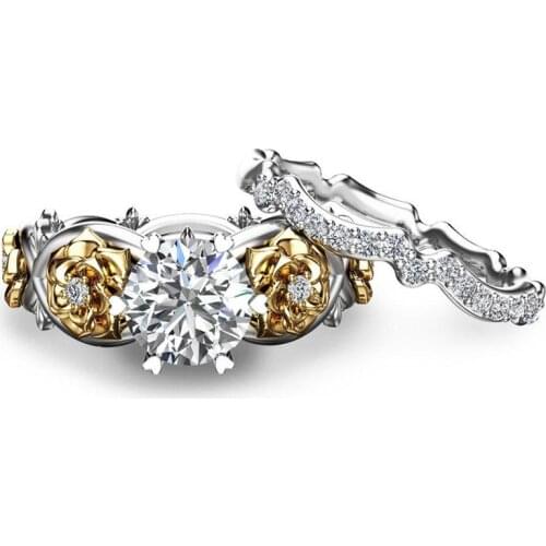 Fashion Hollow Plant Zirconia Rose Gold Color Engagement Alloy Ring for Female Flower Rhinestone Wedding Rings Jewelry