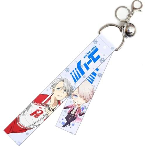 Fashion Yuri!!! On Ice Ribbon Keychain Bag Charm Victor Nikiforov Cosplay Key Chain Hand Rope Key Ring Holder Llaveros BL Anime