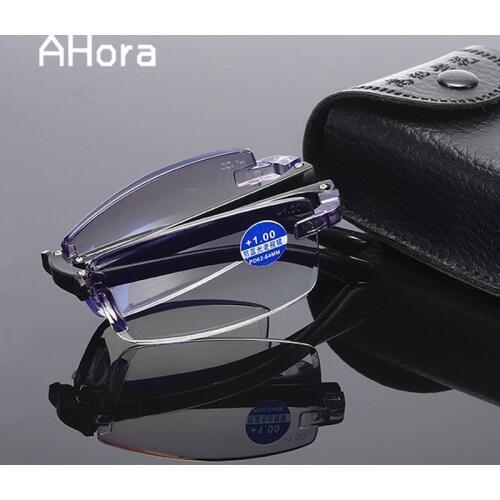 Ahora Folding Reading Glasses Men Rimless Cutting Reading Eyewear Women TR90 Ultralight Presbyopia Glasses Diopter +1.0 1.5 2.0