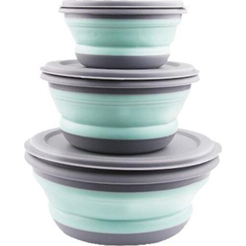3Pcs/Set Bowl Sets Silicone Folding Lunch Box Folding Bowl Portable Silicone Folding Bowl Foldable Salad Bowl with Lid Blue