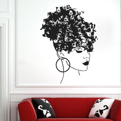 African Style Wall Decal Beauty Salon Girl Bedroom Home Decor Woman Face Africa Afro American Mural Art Vinyl Wall Sticker AM40