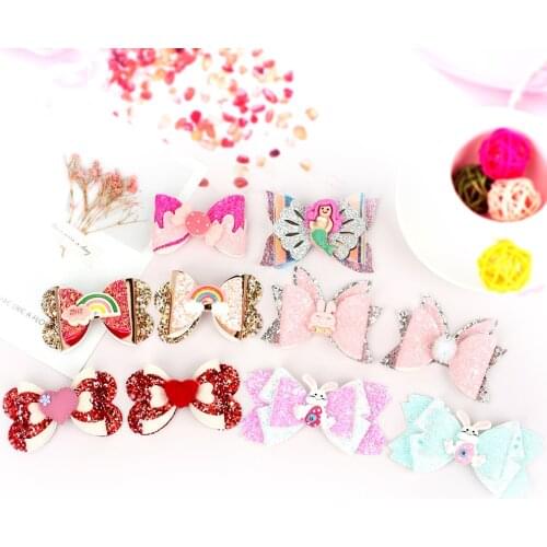 Oaoleer Princess Glitter Hair Bows Clips with Clips Glitter bow Headwear Sequin Butterfly Bow Barrettes Girls Hairpins