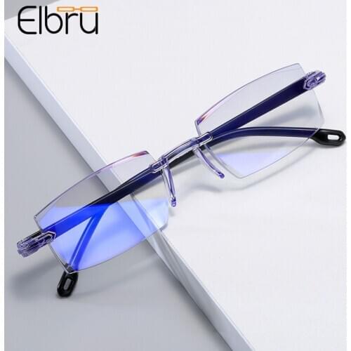 Elbru Classic Rimless Myopic Glasses Business Style Anti-blue Light Prescription Glasses For Men Women With Diopter -1.0 to -4.0