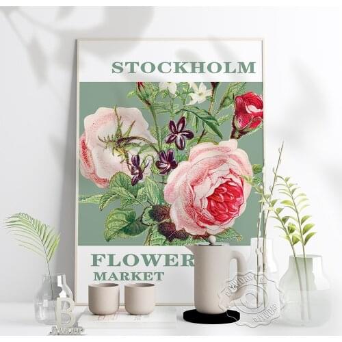 Stockholm Flower Market Poster, Flower Market Stockholm Gallery Wall Art, Floral Leaf Wall Picture Home Wall Decor Florist Gift