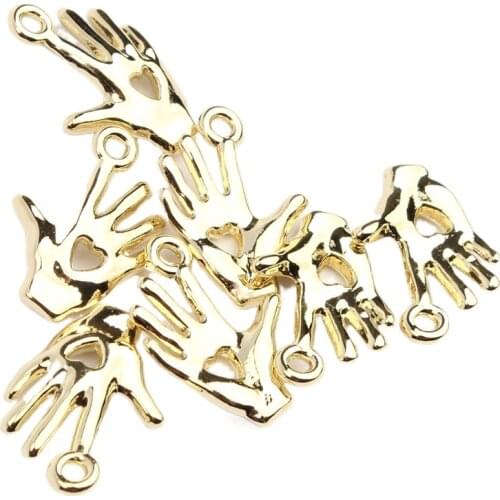 Zinc Alloy Golden Hand Shape Charms 6pcs/lot for DIY Kids Charms for Jewelry Making Nickel Free Charms for Bracelet Making