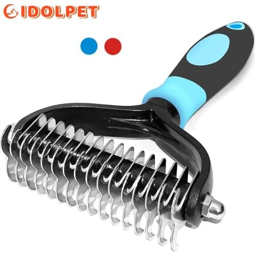 Professional Pet Deshedding Brush 2 Sided Dematting Dog Comb Cat Brush Rake Puppy Grooming Tools Undercoat Shedding Flying Hair