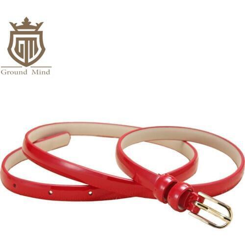 New Fashion Patent Leather Womens Belt Slim Genuine Leather Belt for Women Golden Pin Buckle Luxury Designer belts 1 mm wide