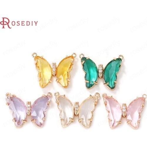 6PCS 21x17MM 24K Gold Color Brass and Zircon Butterfly Stud Earrings Pins Earrings Jewelry Making Supplies Findings Accessories