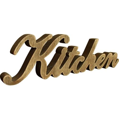 Rustic Vintage Distressed Wooden Words Sign Free Standing "Kitchen" Tabletop/Shelf/Home Wall/Office Decoration Art