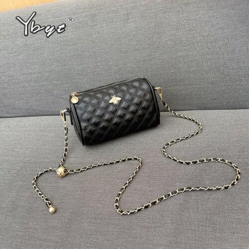 Fashion Diamond Lattice PU Leather Cylinder Bags For Women Chain Mini Shoulder Crossbody Bag Summer Small Bee Handbags And Purse