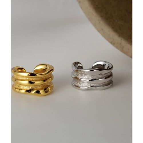 ONLY 1PC 10MM Authentic 925 Sterling silver White/ Gold irregular Three Rows Clip on Earrings (No pierced) ear-Bone C-E5102