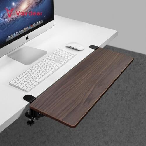 Walnut Wooden Desk Extender Ergonomic Design Large Space Foldable Structure Clamp- On Keyboard Tray Elbow Arm Support for Desk