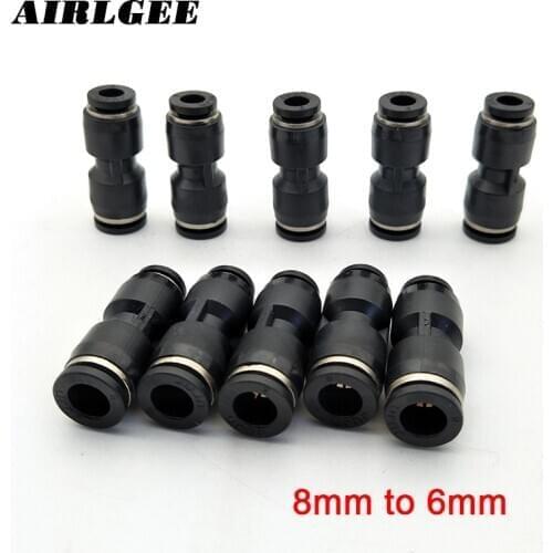 High quality Black 8mm to 6mm Straight One Touch Air Tubing Joint Quick Fittings Connector 10pcs PG8-6