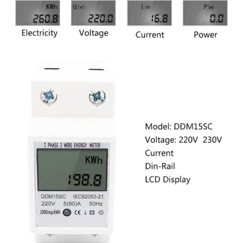 High Quality Single Phase Digital Energy Meter 5-80A LCD Digital Display DIN-Rail Electronic Energy KWh Meter DDM15SC 8.28