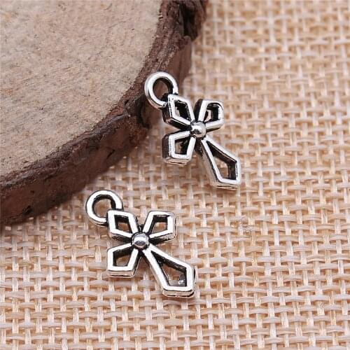 WYSIWYG 30pcs Charms Double Sided Cross 17x10mm Antique Silver Color Pendants Making DIY Handmade Tibetan Silver Color Jewelry