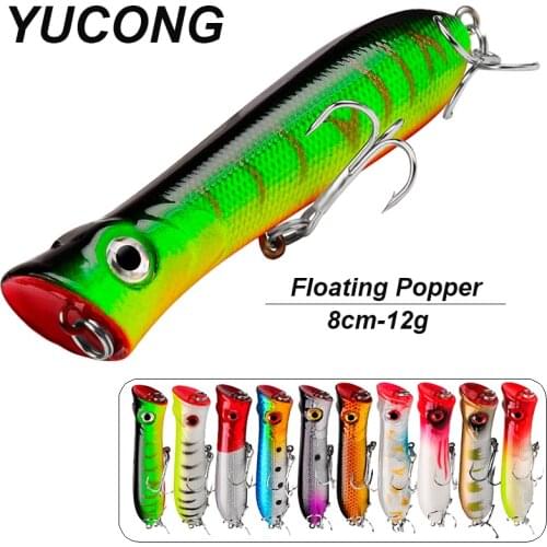 YUCONG 1PC Popper Fishing Lure 8cm-12g Floating Wobbler Minnow Bait Hard Artificial Swimbait TopWater Crankbait Fishing Tackle