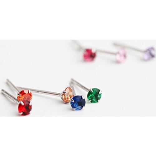 100% Real 925 Sterling Silver Jewelry Women Fashion Cute Tiny Four Claws Mix Crystal CZ Stud Earrings Gift for Girls Oorbellen