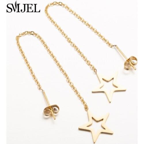 SMJEL Love Heart Link Drop Earrings Dangle Threader Through Earrings For Women Girls Tassel Long Jewelry Aros Aretes pendiente