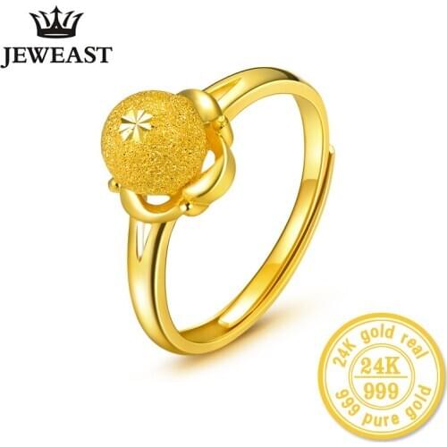 HMSS 24K gold ring pure solid real au999 Flower translocation beads female ring fashion exquisite hot sale Resizaeble Design