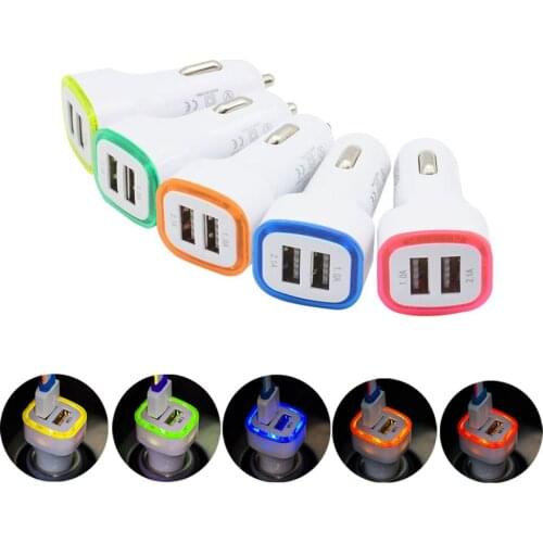 100pcs LED Light dual usb Port 2.1A+1A car charger 2ports Adapter for Iphone 12 for ipad for samsung